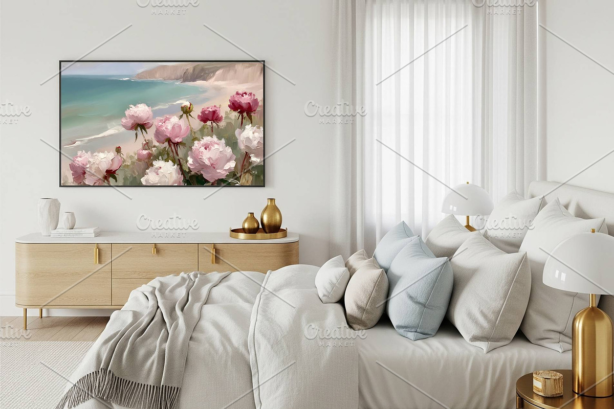 Pink Peonies Coastal Painting, a Background Graphic by Floraphoria (Photo 7 of 9)