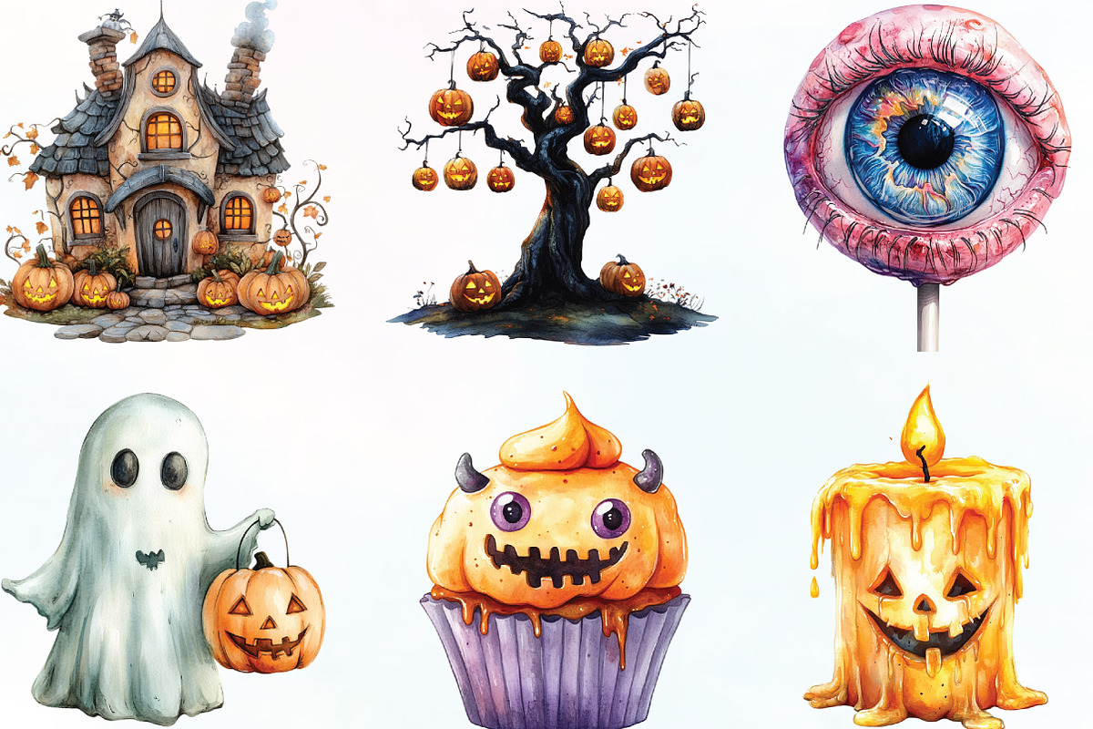 Watercolor Halloween Clipart, an Illustration by CraftArtStudio (Photo 2 of 6)