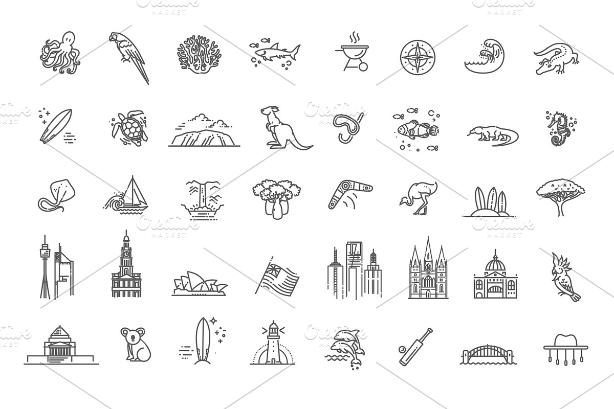 Australia. Vector icons set, an Animal Illustration by Tettygreen (Photo 1 of 3)