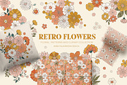 Retro Flowers groovy pattern&clipart, a Background Graphic by Cozy pattern shop (Thumbnail 1 of 10)