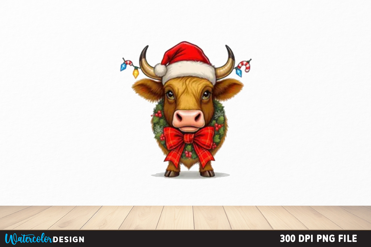 Christmas Cow PNG Sublimation, an Illustration by Watercolor design (Photo 5 of 6)