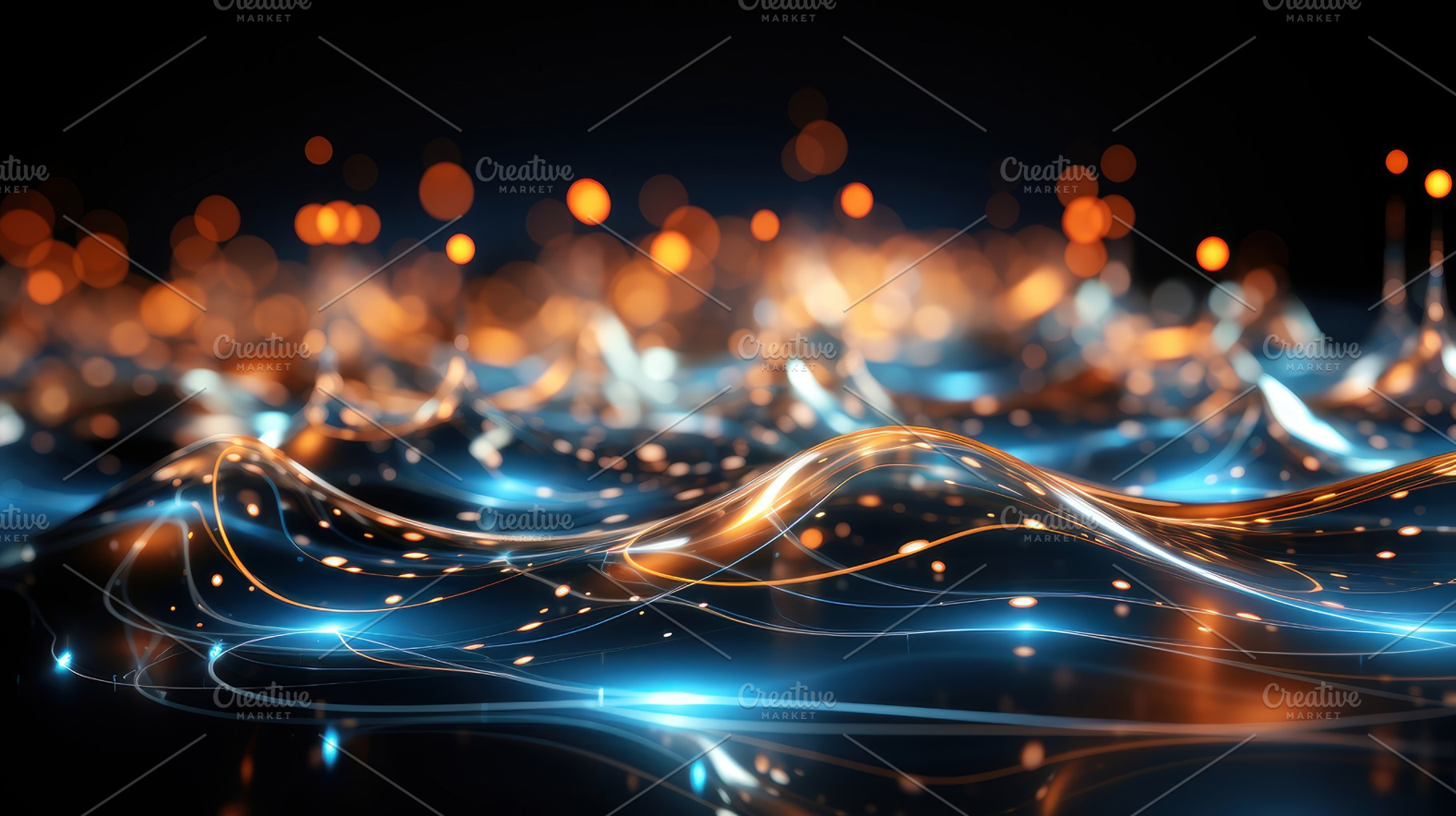 Elegant Abstract Digital Waves in Blue and Orange on a Dark Background, a Photo by AS photostudio