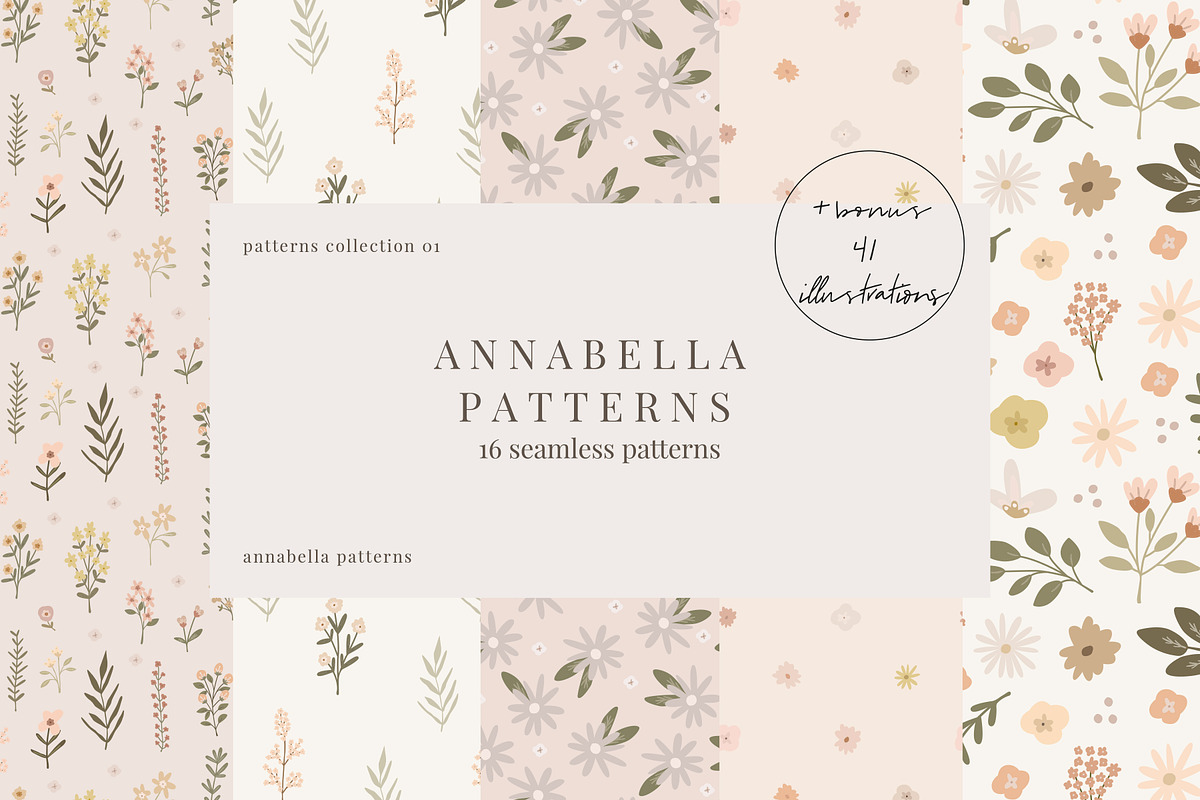 Annabella Seamless Patterns, a Pattern Graphic by Emilie Cliche (Photo 1 of 9)
