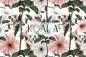 Koala, Luxury Floral Pattern