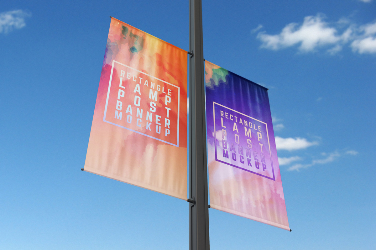Rectangle Lamp Post Banner Mock-Up, an Advertising Mockup by MassDream (Photo 5 of 9)