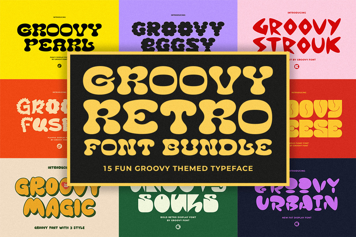 SALE! GROOVY RETRO - Font Bundle, a Sans Serif Font by GroovyFontCo (Photo 1 of 16)