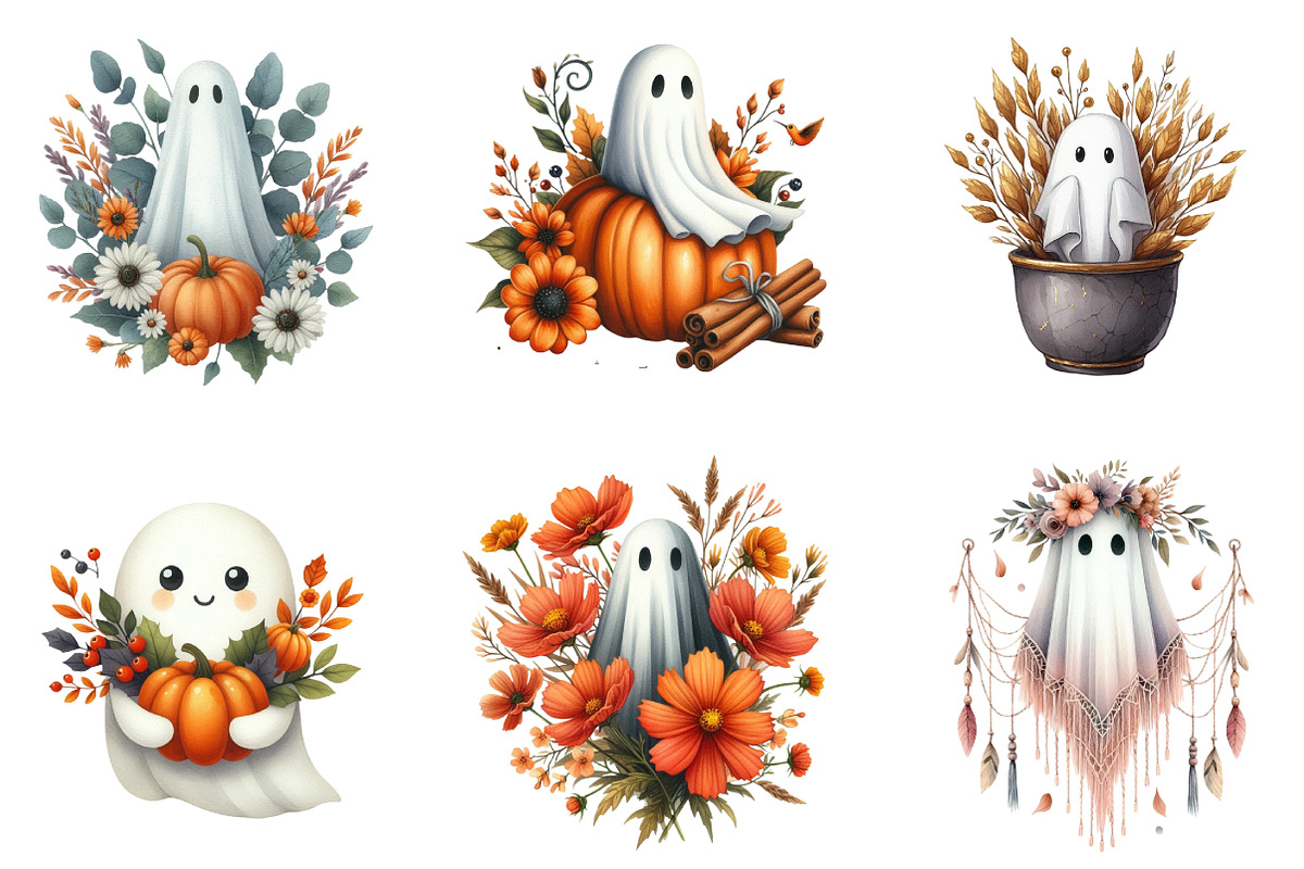 Halloween Fall Flowers Ghost Bundle, an Illustration by DreamArtGraphic (Photo 2 of 5)
