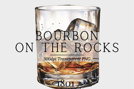 Bourbon On The Rocks Illustration, a Food Illustration by 1801Prints