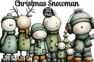 Christmas Snowman Clipart, an Illustration by Black Bird Studio