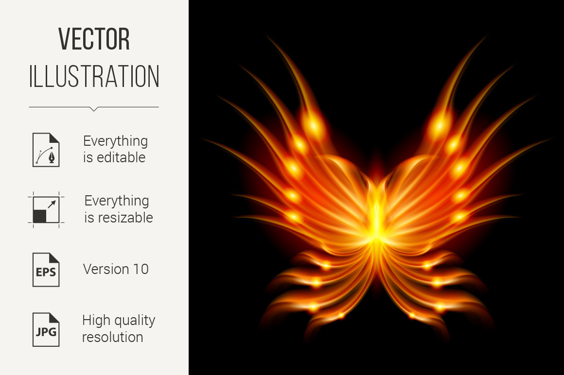 Flying Butterfly With Fiery Wings by Dvargshop  Creative Market