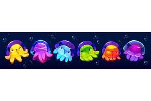 Colorful cartoon jellyfish, an Animal Illustration by art PVP - market