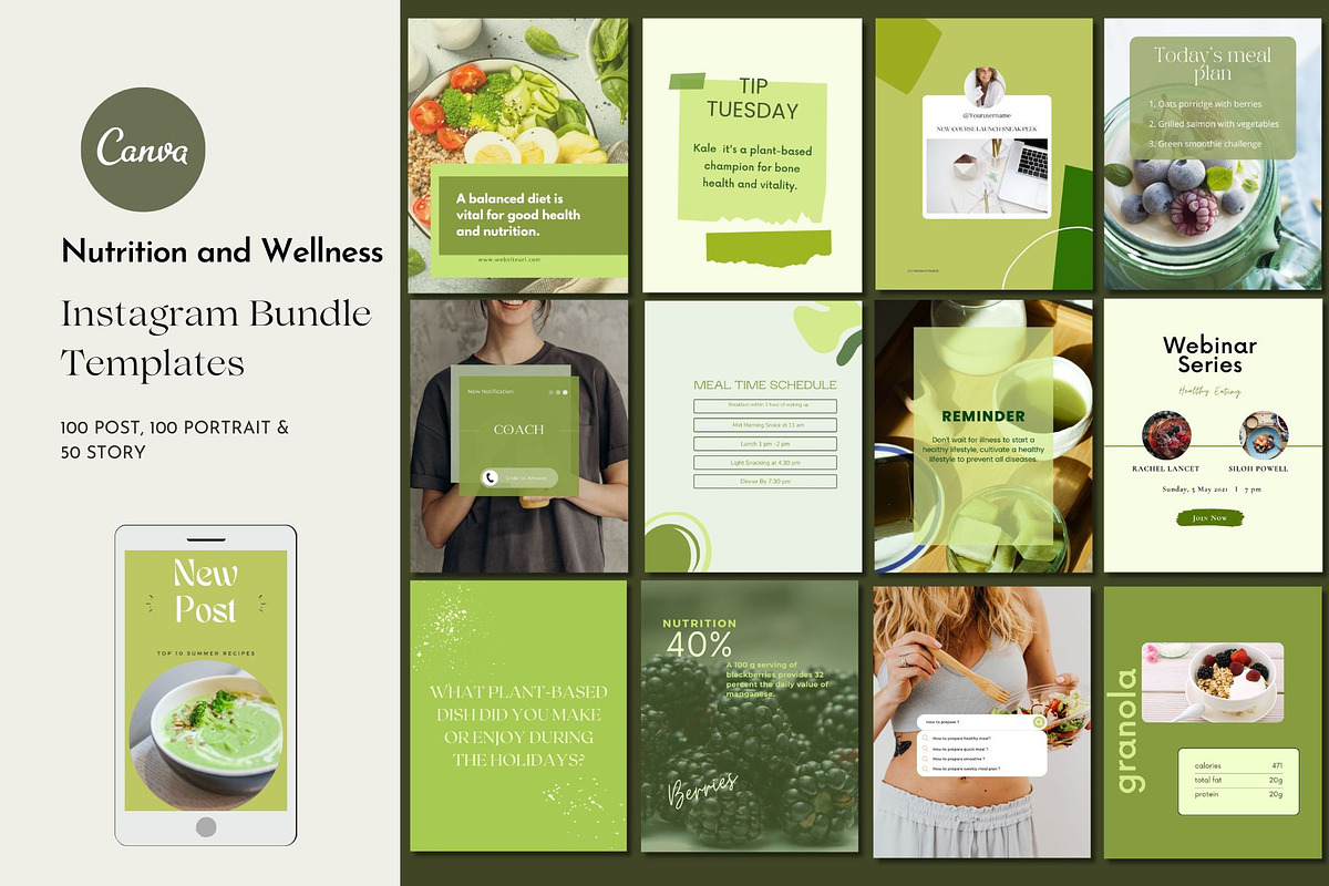 Nutrition Coach Instagram Canva Kit, a Social Media Template by Deepa Template Studio (Photo 2 of 12)