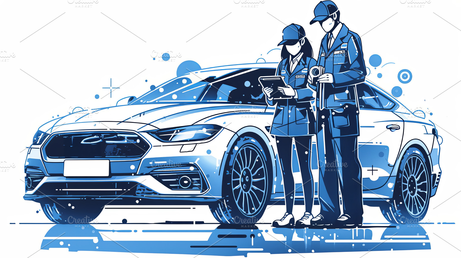 Automotive service team inspecting a car for repairs and maintenance, a Photo by AS photostudio