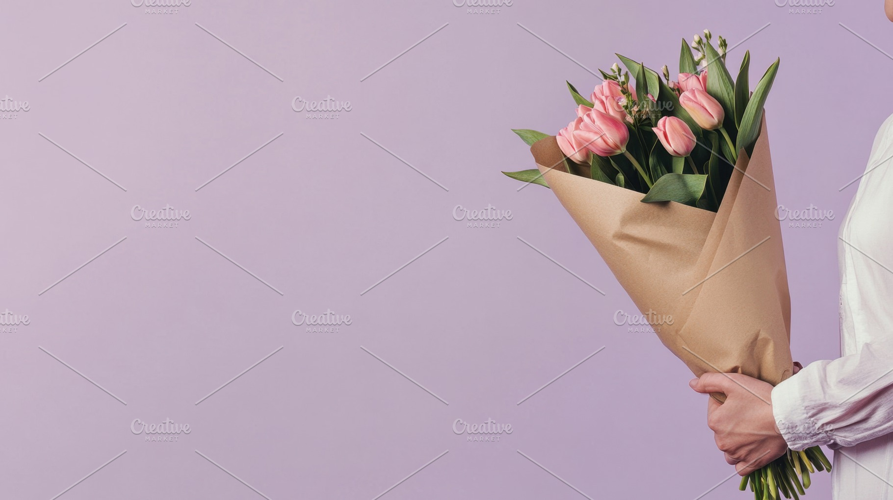 Holding a bouquet of pink tulips, a Photo by Beautiful things