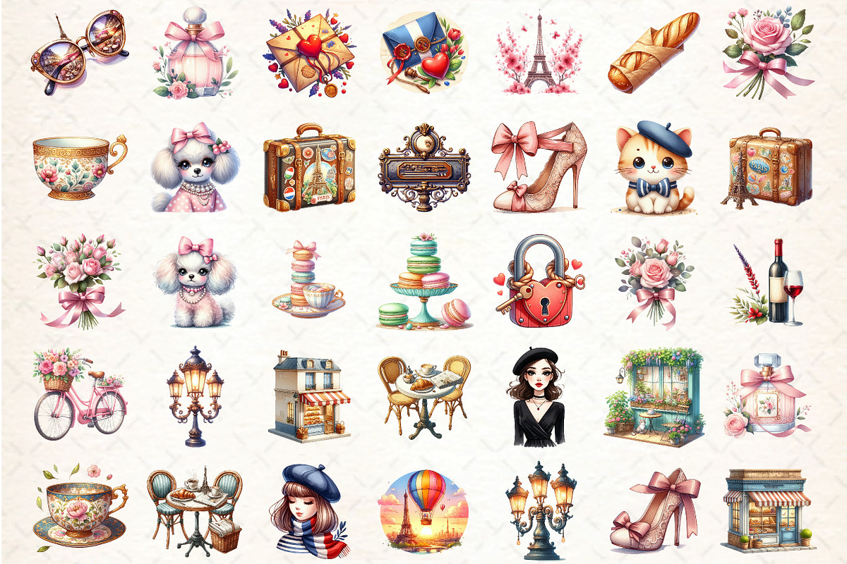 Ooh LaLa Paris Watercolor Clipart, an Illustration by DreamCafeArt (Photo 2 of 7)