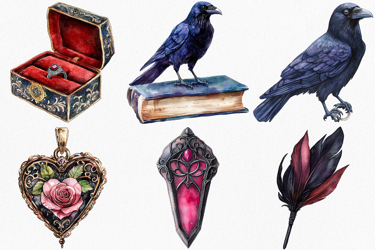 Watercolor Gothic Wedding Clipart, an Illustration by Canvas Craft (Photo 2 of 7)