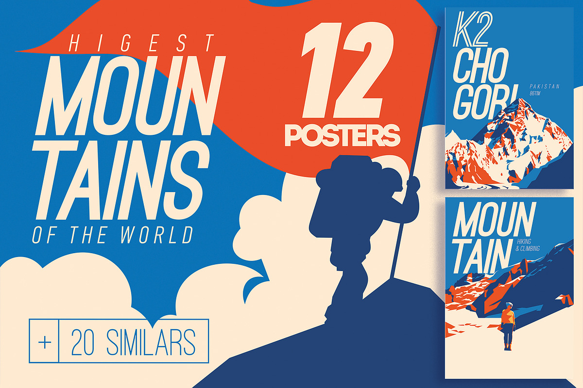 12 Higest Mountains Posters, an Illustration by Alexander Baidin (Photo 1 of 10)
