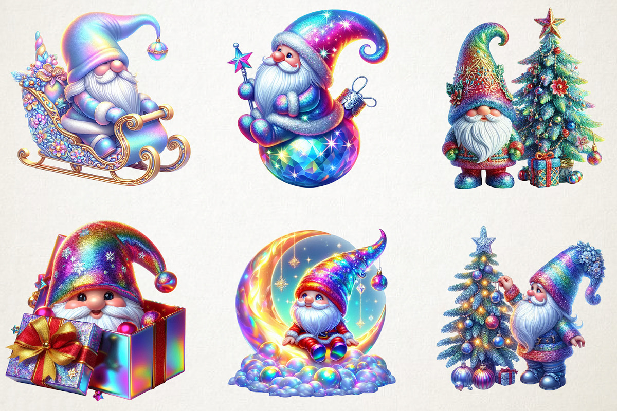 iridescent Christmas Cute Gnome Clip, an Illustration by RobertsArt (Photo 5 of 7)