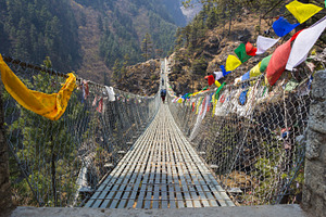 Suspension bridge in mountains