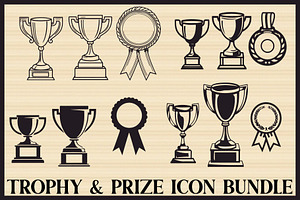 Trophy and Award Medal Icon Bundle, an Illustration by hafijul