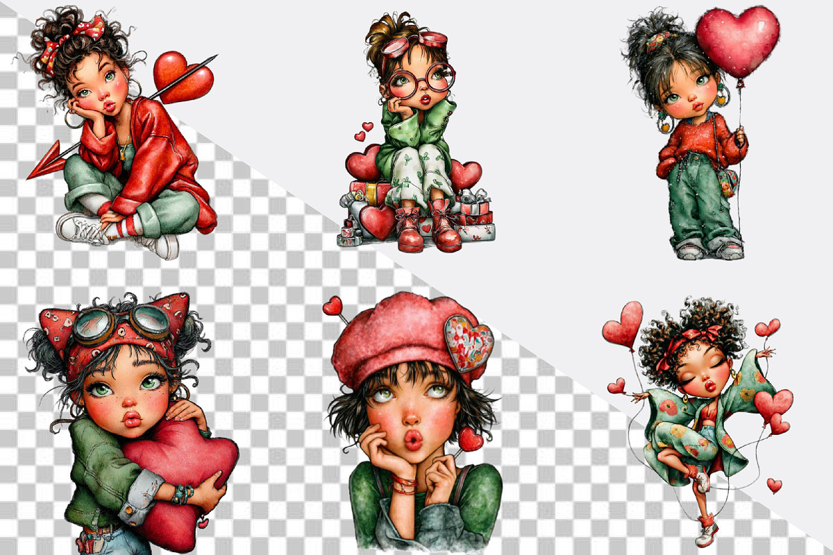 Quirky Valentine Girl Clipart Bundl, an Illustration by SVGArt (Photo 7 of 8)