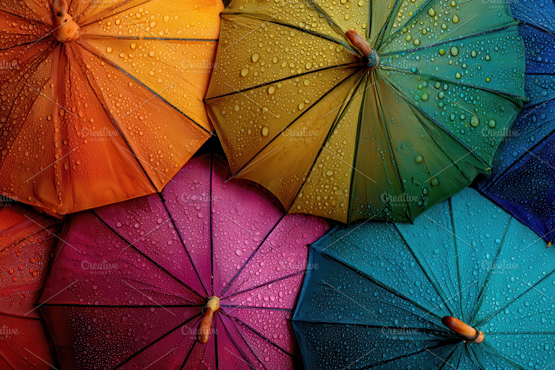 Colorful umbrellas with water drop, a Photo by Pavel_design