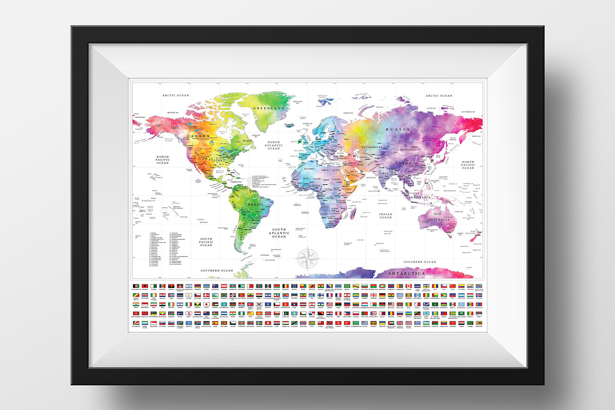 World Map Poster Bundle with Flags, an Education Illustration by AdrianDragne (Photo 2 of 11)