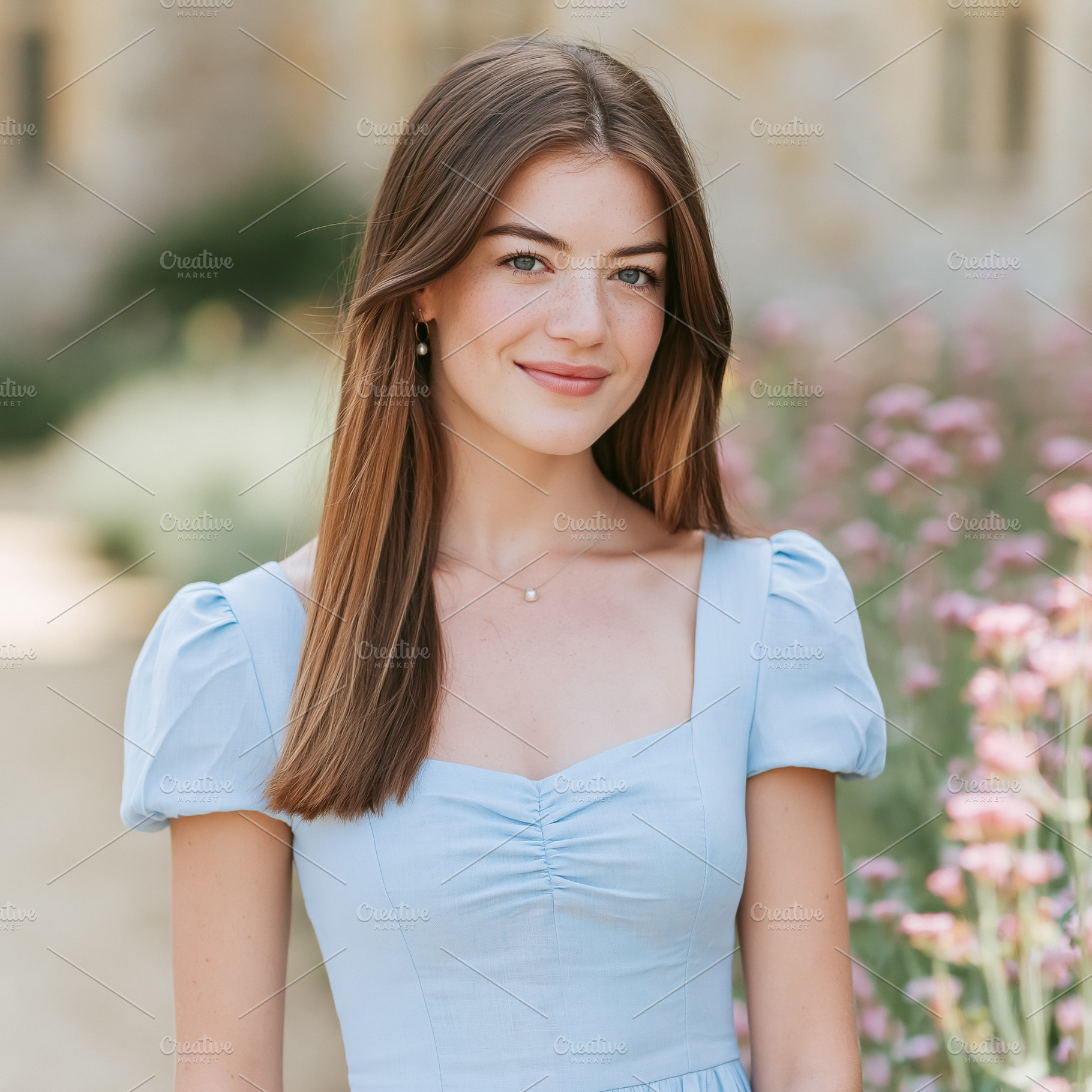 Young woman smiling in blue dress during daytime outdoor portrai, a Person Photo by Studio ANNA