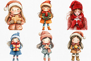 Christmas Girls Watercolor Clipart, an Illustration by Canvas Craft (Thumbnail 4 of 8)