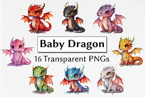 Baby Dragon Watercolor Clipart