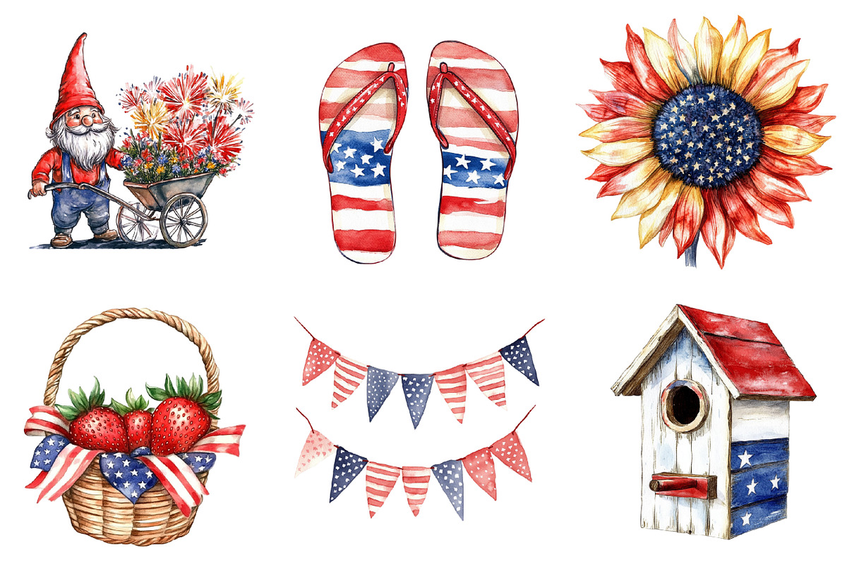 Watercolor Patriotic Garden Clipart, an Illustration by SinaCreation (Photo 3 of 5)