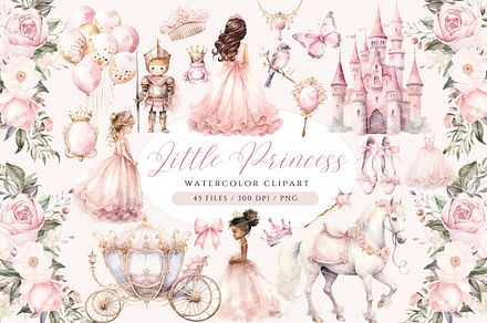 Watercolor Princess Clipart Set, a Person Illustration by ClipArtCharm