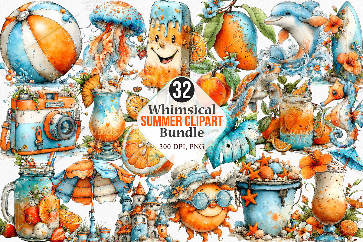 Whimsical Summer Clipart Bundle, a Seasonal Illustration by Canvas Craft (Photo 1 of 7)
