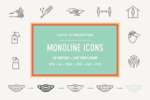 Monoline Covid-19 Prevention Icons