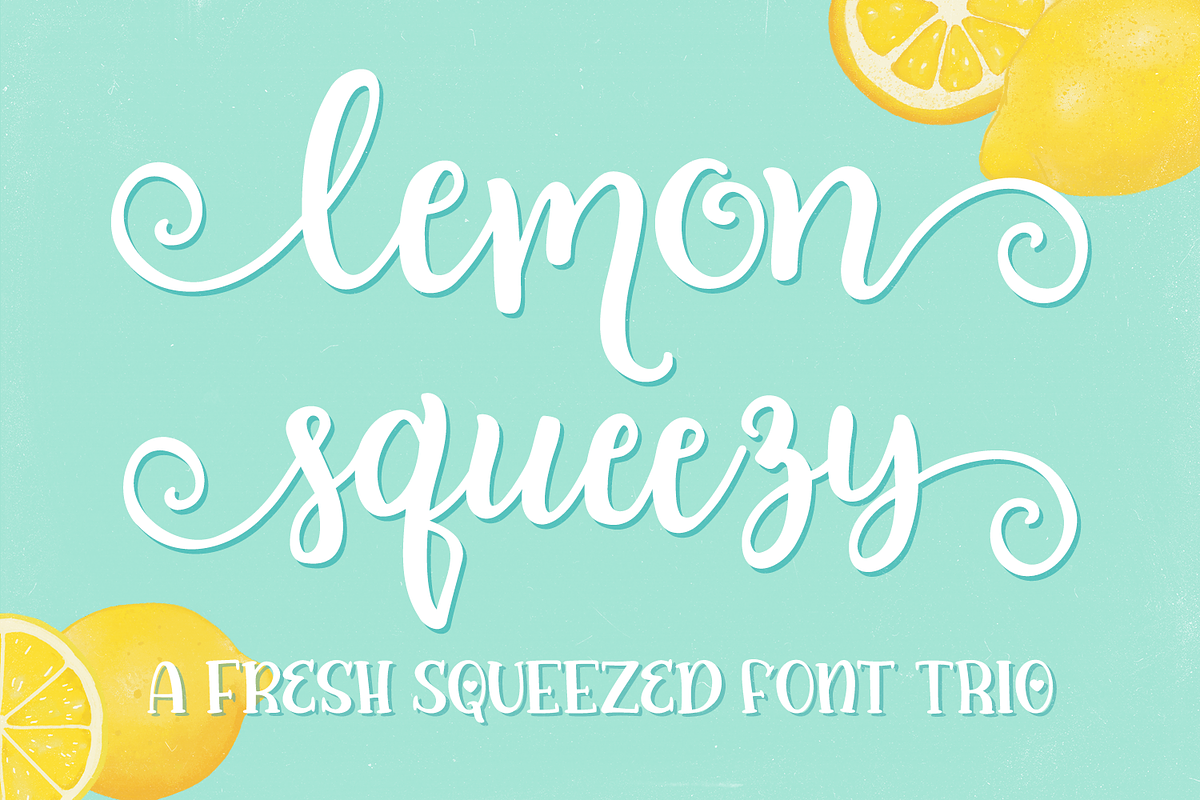 Lemon Squeezy font trio + dingbats!, a Font by Amber Nest Design (Photo 1 of 9)