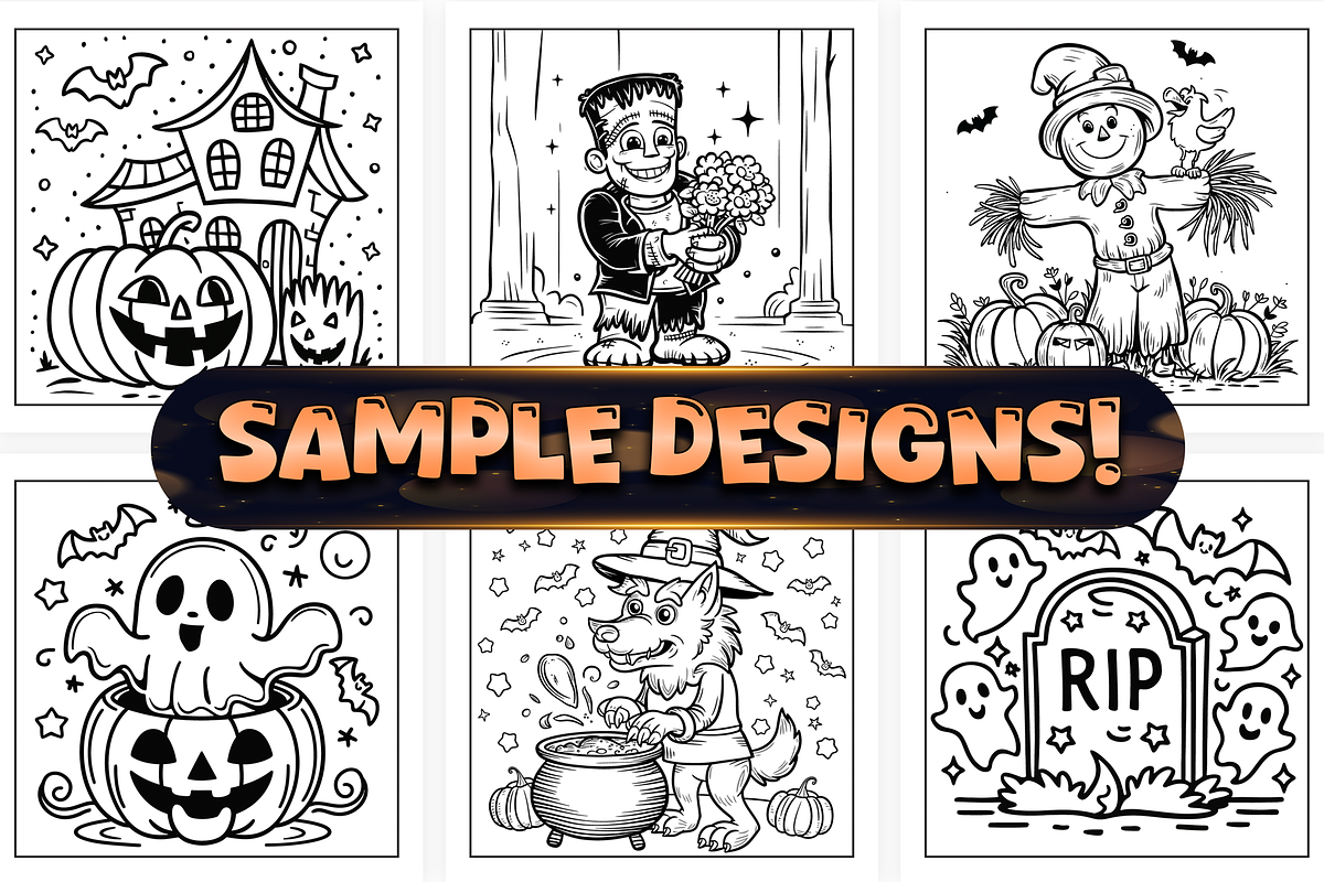 Easy Cute Halloween Coloring Pages, a Seasonal Illustration by Craftsbeefy (Photo 2 of 4)