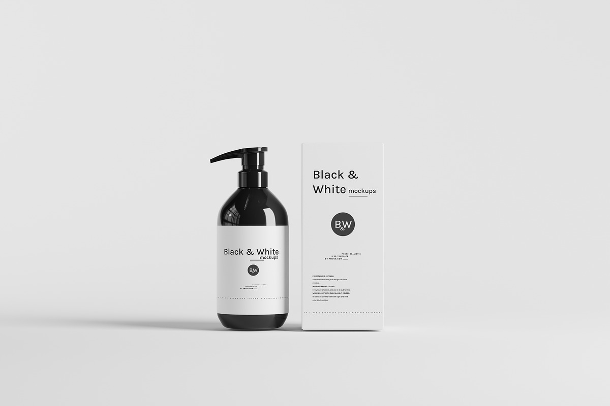 Black & White Mockups - Pump Bottles, a Packaging Mockup by pmvch (Photo 41 of 160)