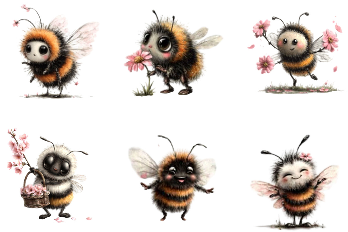 Whimsical Spring Bee Clipart PNG, an Illustration by Designking (Photo 3 of 5)