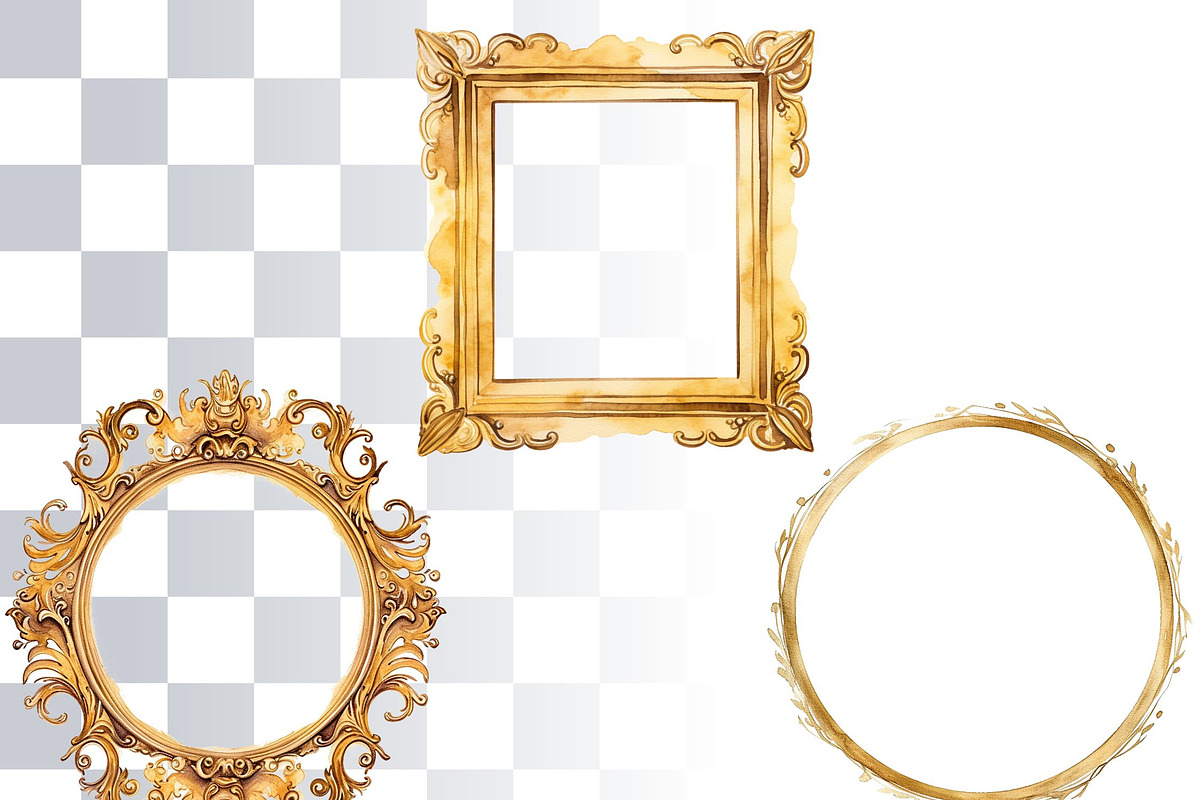 Golden Frames Watercolor Clipart, a Decorative Illustration by Loony Dream Designs (Photo 3 of 4)