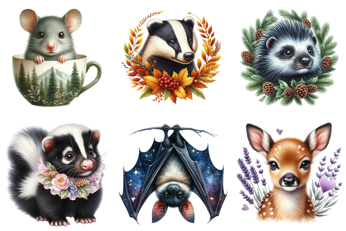 Watercolor Woodland Portraits png, an Illustration by Watercolor design (Photo 4 of 4)