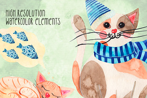 Cat Watercolor Clipart