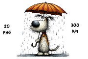 Whimsical Rainy Dog Clipart, an Animal Illustration by GiraffeCreative (Thumbnail 2 of 20)