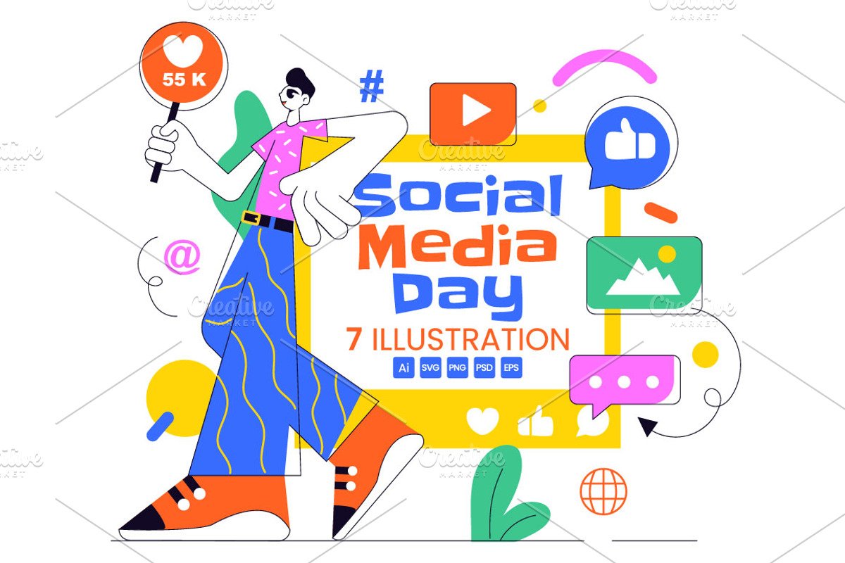 7 Social Media Day Illustration, a Seasonal Illustration by denayunebgt (Photo 1 of 4)