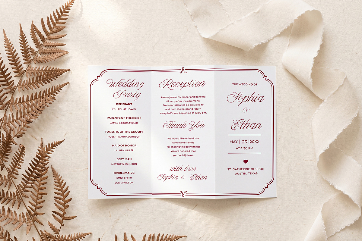 Burgundy Wedding Program Template, an Invitation Template by Arslan (Photo 2 of 4)