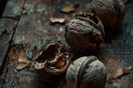 Detailed view of cracked walnuts sca, a Photo by Iftikhar Alam