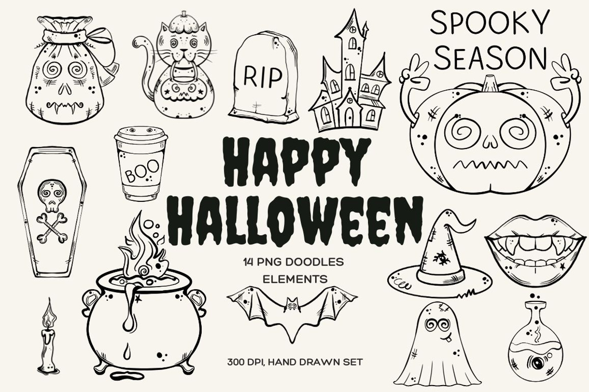 Halloween Doodles PNG Elements, an Illustration by The Best Digital Plaza (Photo 1 of 3)