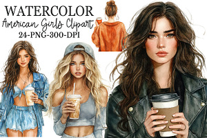 American Girls with coffee clipart, an Illustration by Rose Art