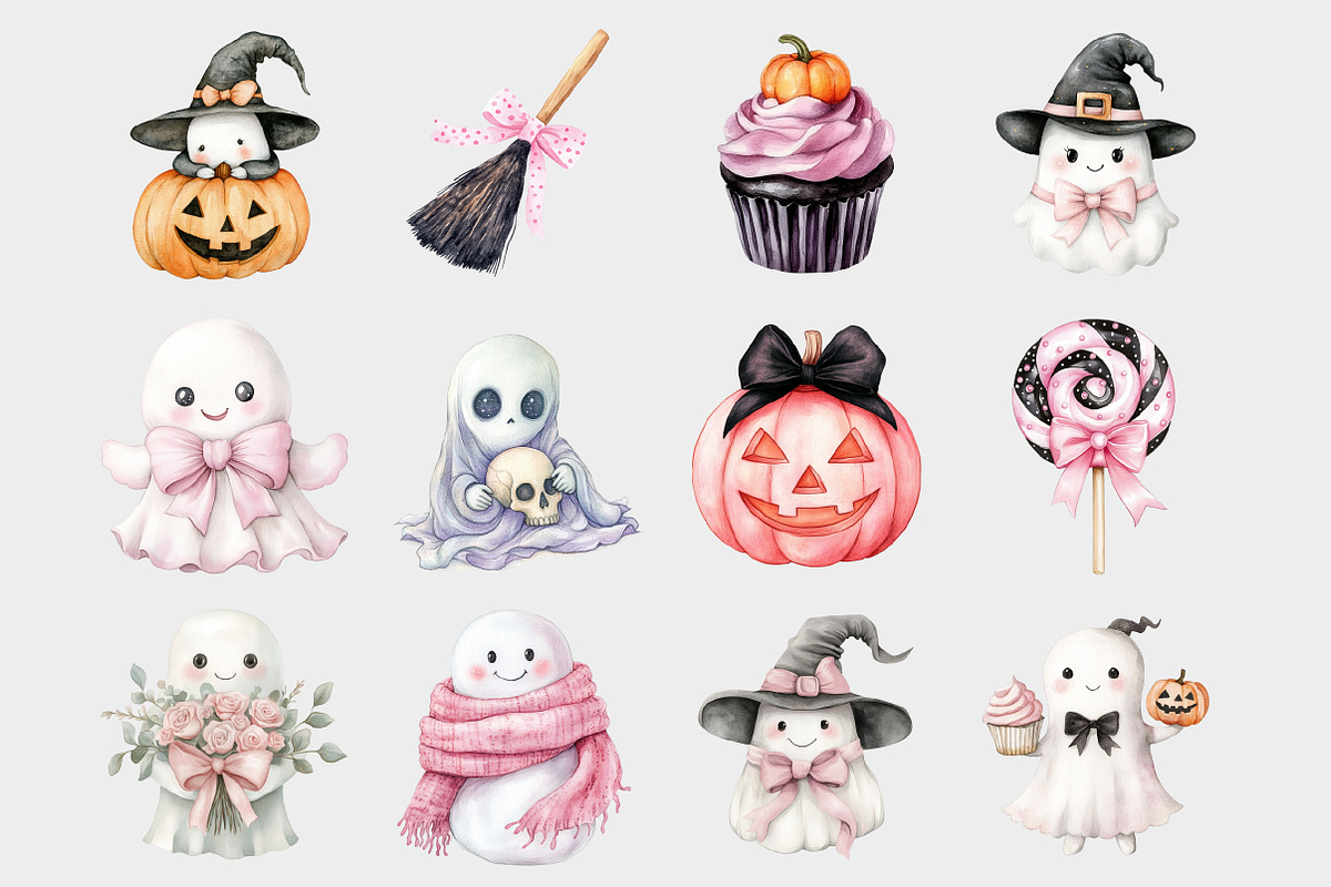 Watercolor Pink Ghost Clipart, a Seasonal Illustration by Design Market (Photo 2 of 4)