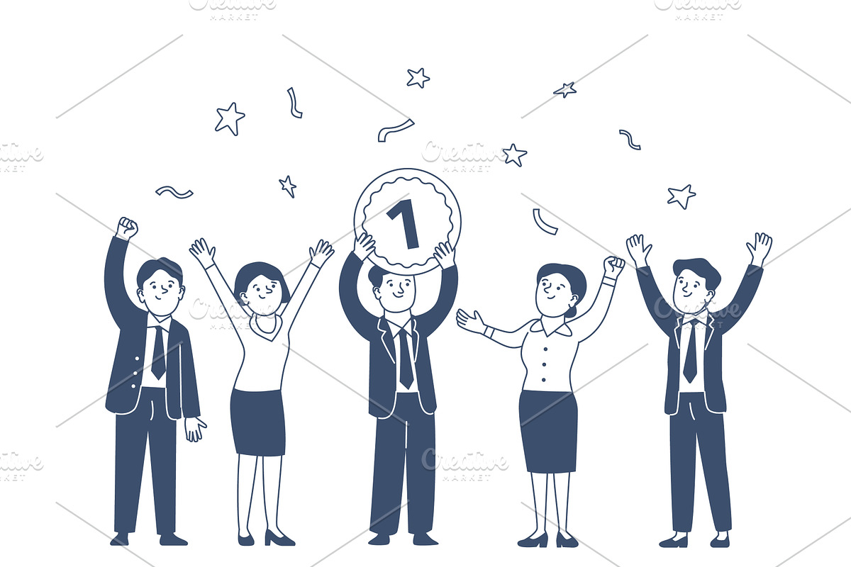 Business team with trophy. Linear, a Person Illustration by LadadikArt