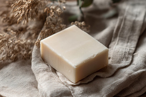 Handcrafted soap bar on linen fabric, a Health & Medical Photo by Virgo Studio